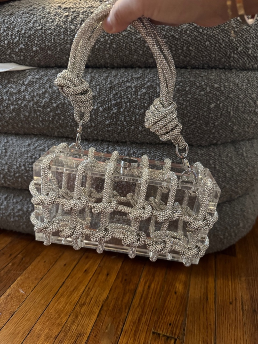 cult gaia Clear Acrylic Box Clutch with Silver Crystal Lattice - Picture 2 of 8